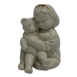 VTG 1994 Lenox China Jewels Teddy's Tired Figurine Girl Hugging Teddy Bear 4"